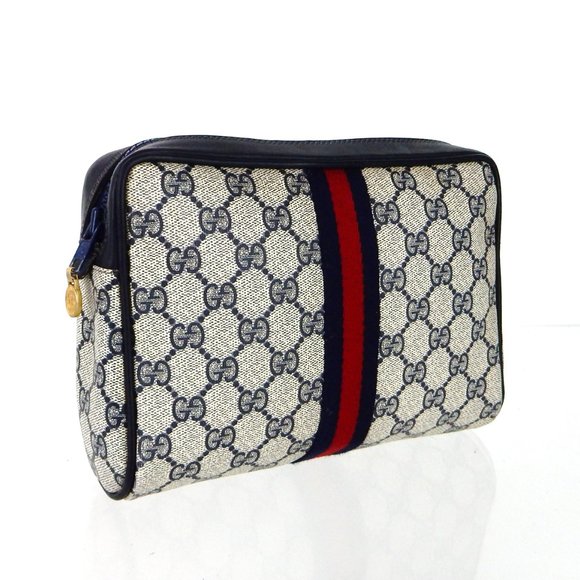 Vintage GUCCI Supreme Web GG Monogram Canvas and Leather Toiletry Travel Bag - Picture 9 of 9